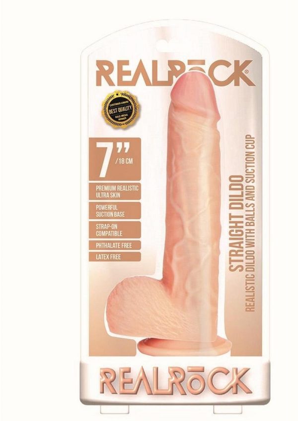 RealRock Straight Realistic Dildo with Balls and Suction Cup 7in - Vanilla