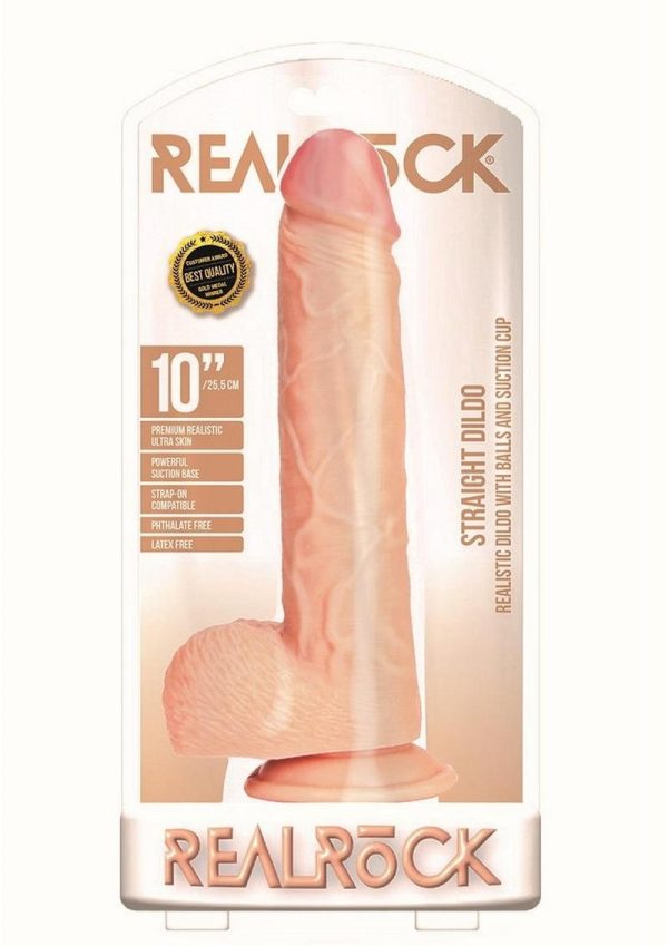 RealRock Straight Realistic Dildo with Balls and Suction Cup 10in - Vanilla