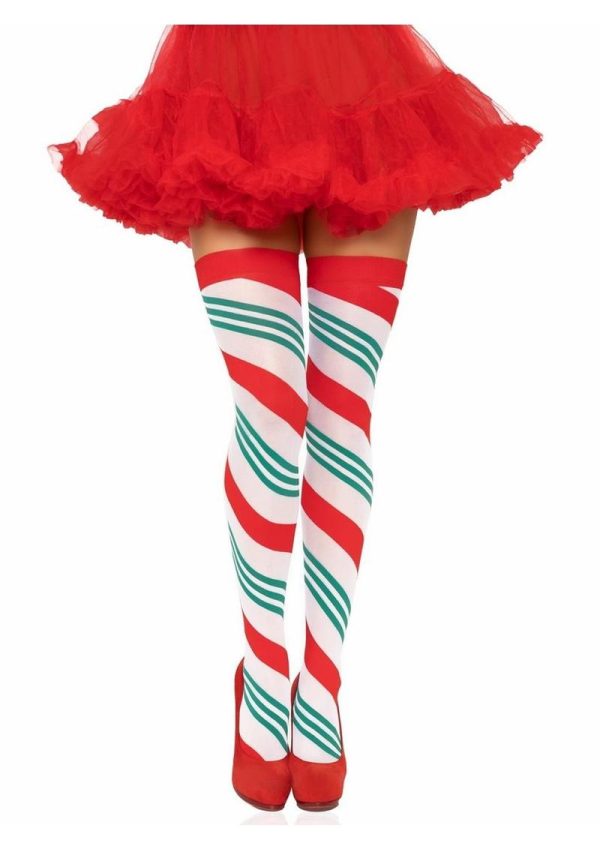 Holiday Ribbon Thigh High - O/S - Red/White/Green