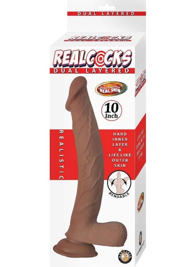 Realcocks Dual Layered Bendable Dildo 10in - Caramel