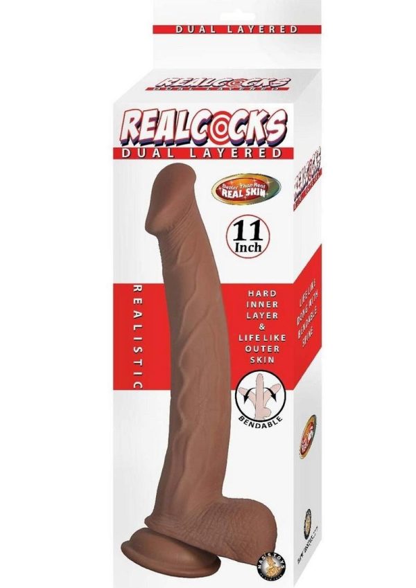 Realcocks Dual Layered Bendable Dildo 11in - Caramel