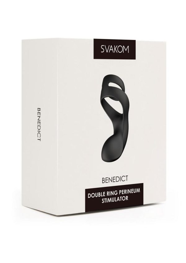 Svakom Benedict Silicone Rechargeable Double Ring Perinium Stimulator Cock Ring - Black