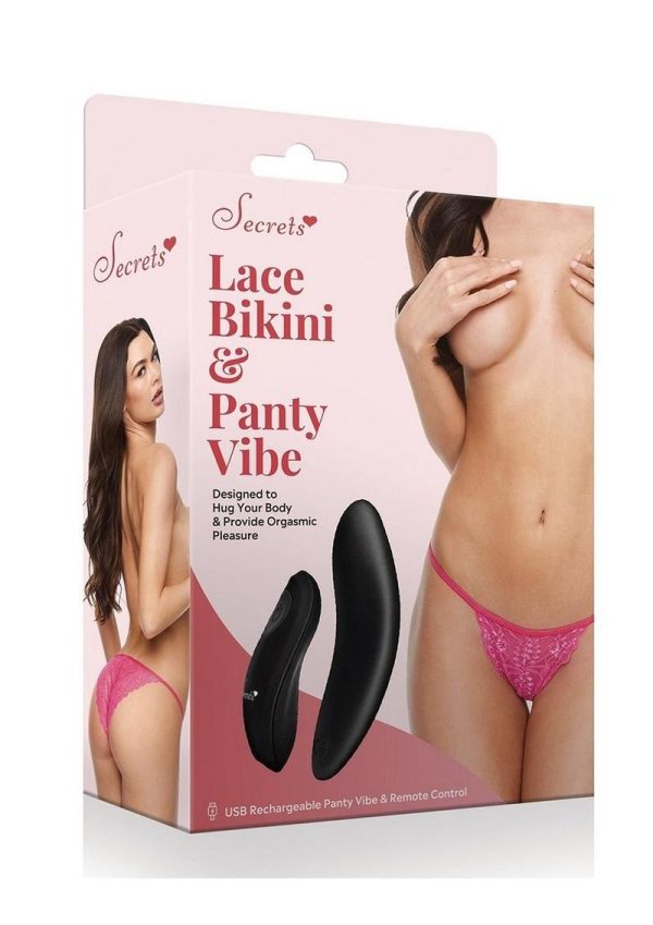 Secrets Lace Panty and Rechargeable Remote Control Panty Vibe - O/S - Pink