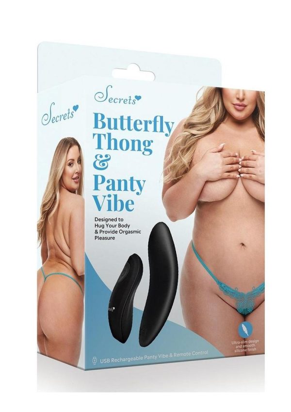 Secrets Butterfly Panty and Rechargeable Remote Control Panty Vibe - Q/S - Turquoise