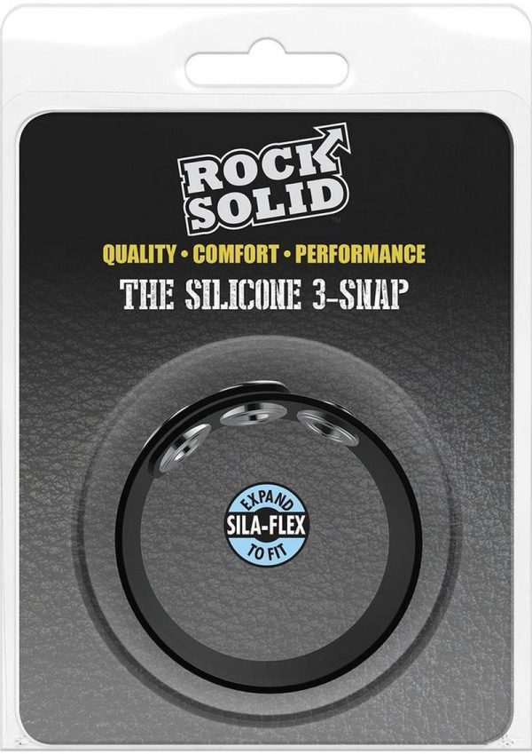 Rock Solid The Silicone 3-Snap Adjustable Cock Ring - Black