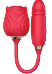 Wild Rose and Thruster Rechargeable Silicone Clitoral Stimulator with Suction - Red