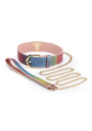 Spectra Bondage Collar and Leash - Rainbow