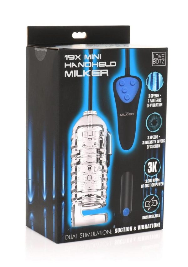 LoveBotz Mini Handheld Rechargeable Milker - Black/Blue/Clear