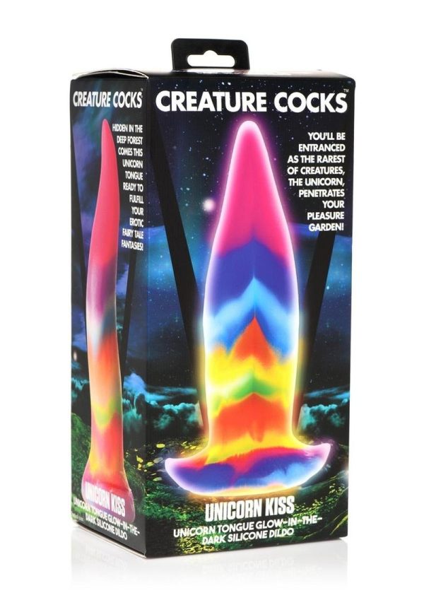 Creature Cocks Unicorn Kiss Glow in the Dark Silicone Dildo - Rainbow