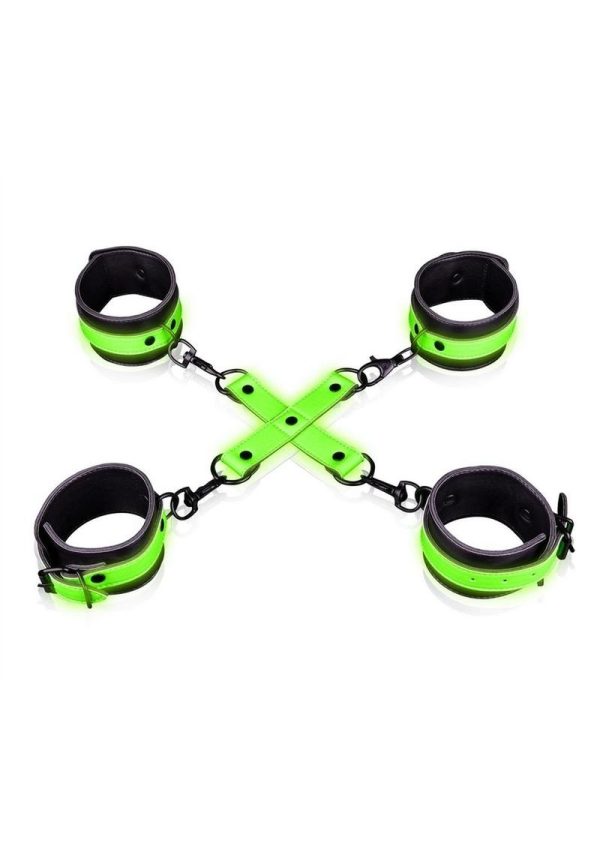 Ouch! Hand and Ankle Cuffs with Hogtie Glow in the Dark - Green