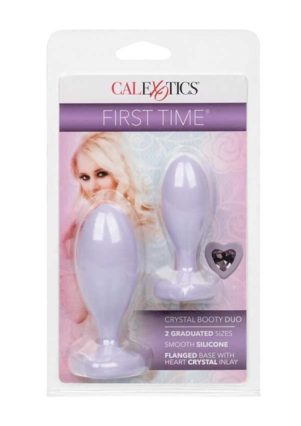 First Time Crystal Booty Duo Silicone Anal Plug (2 Pack) - Purple