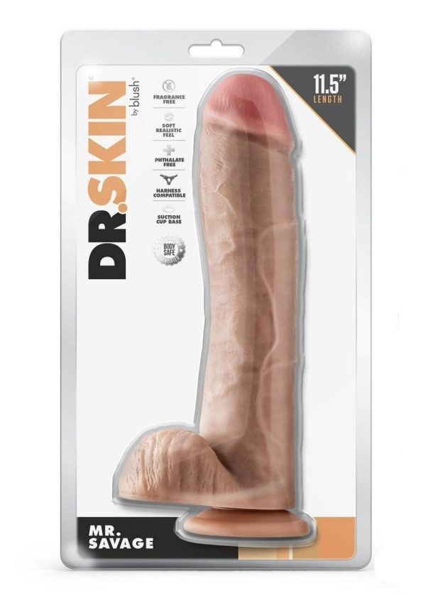 Dr. Skin Silver Collection Mr. Savage Dildo with Balls and Suction Cup 11.5in - Vanilla