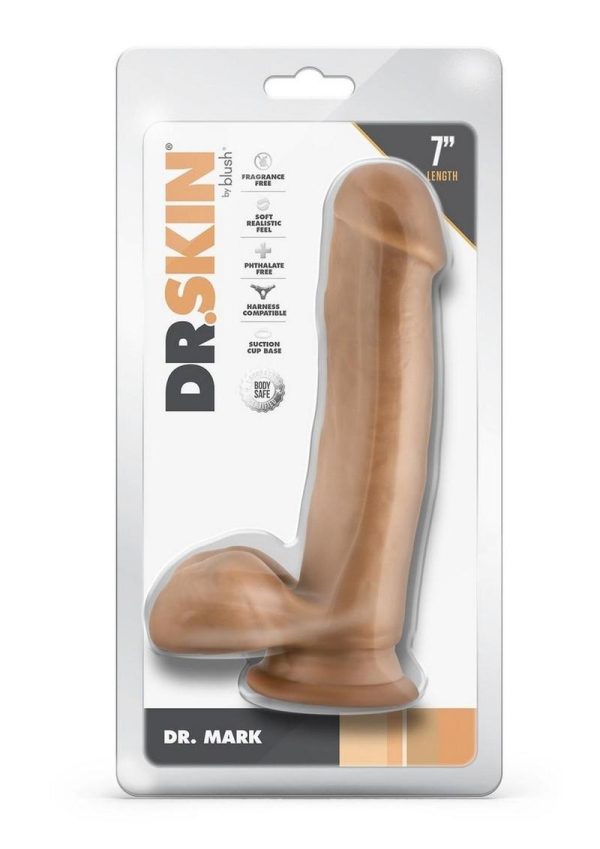 Dr. Skin Silver Collection Mr. Mark Dildo with Balls and Suction Cup 7in - Caramel