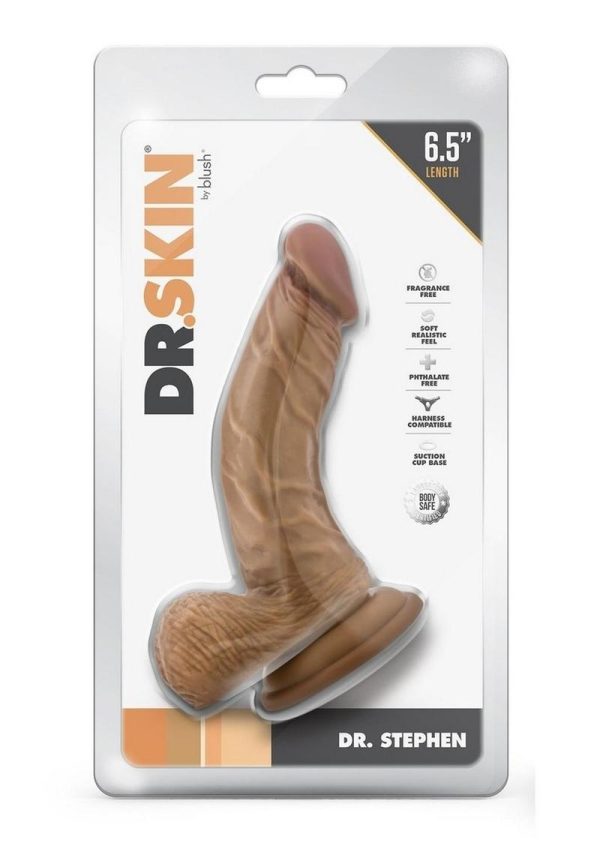 Dr. Skin Silver Collection Dr. Stephen Dildo with Balls and Suction Cup 6.5in - Caramel