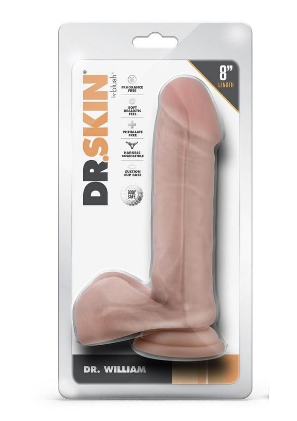 Dr. Skin Silver Collection Dr. William Dildo with Balls and Suction Cup 8in - Vanilla