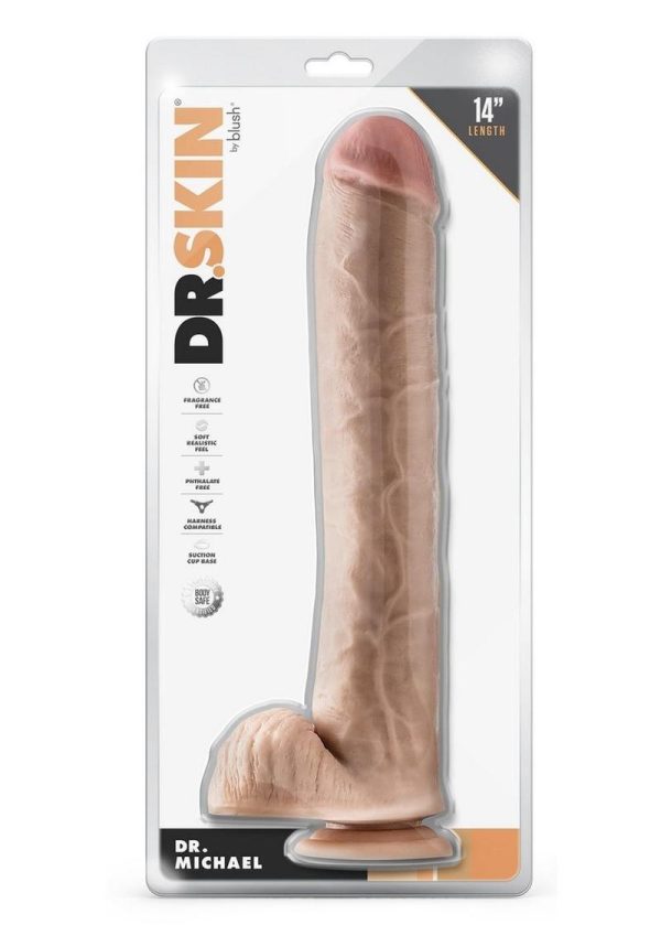 Dr. Skin Silver Collection Dr. Michael Dildo with Balls and Suction Cup 14in - Vanilla