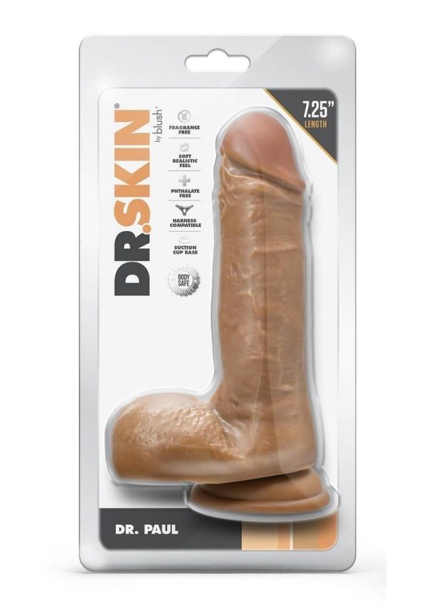 Dr. Skin Silver Collection Dr. Paul Dildo with Balls and Suction Cup 7.25in - Caramel