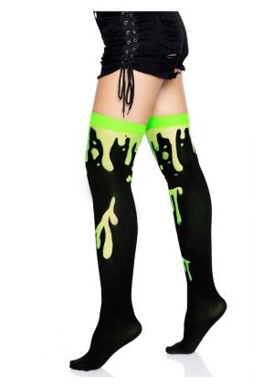 Leg Avenue Splatter Thigh Highs - O/S - Green