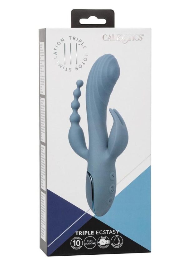 III Triple Ecstasy Rechargeable Silicone Stimulating Vibrator - Blue