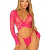 Daisy Lace Wrap-Around Crop Top and Side Tie Panty - O/S - Raspberry