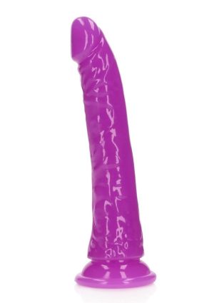 RealRock Slim Glow in the Dark Dildo with Suction Cup 7in - Purple