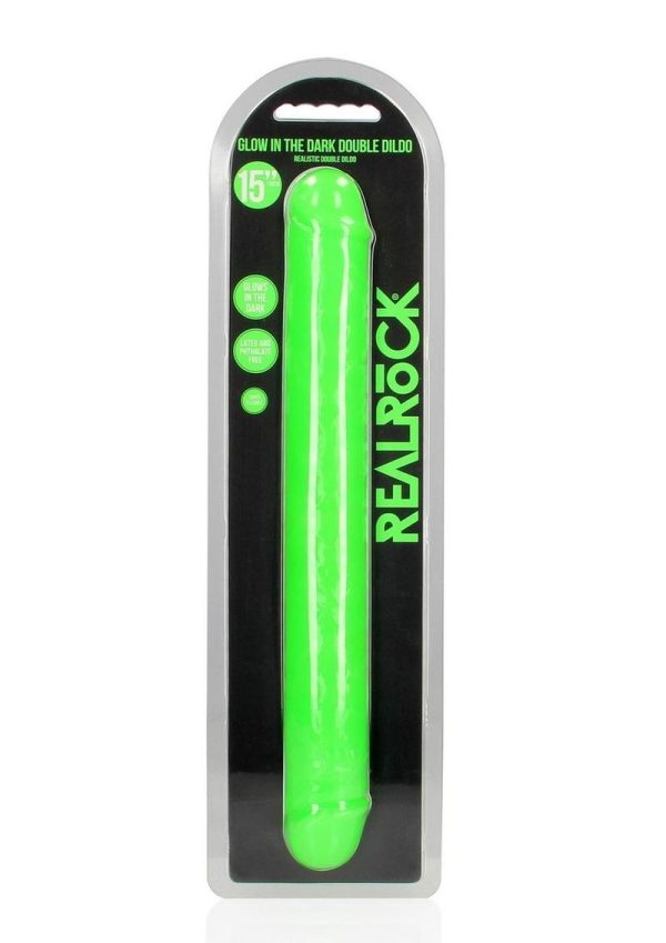 RealRock Double Dong Glow in the Dark Dildo 15in - Green