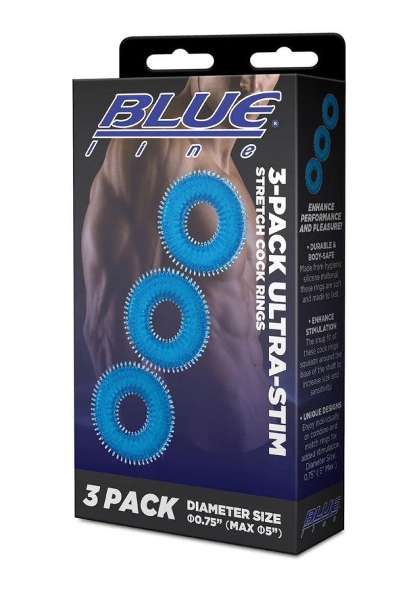 Blue Line Ultra-Slim Stretch Cock Rings (3 Pack) - Blue