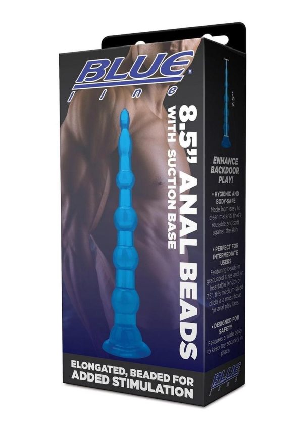 Blue Line Anal Beads with Suction Cup 8.5in - Blue