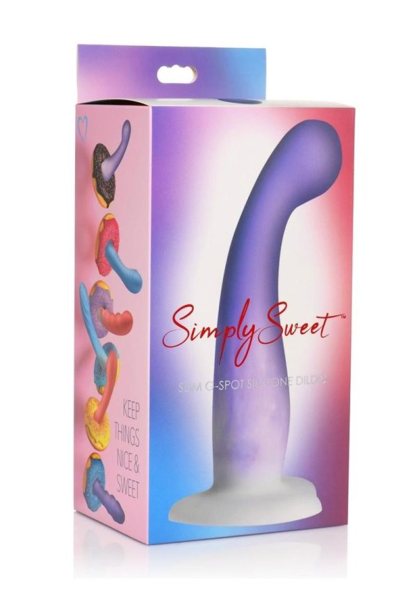 Simply Sweet Slim G-Spot Silicone Dildo - Purple/White