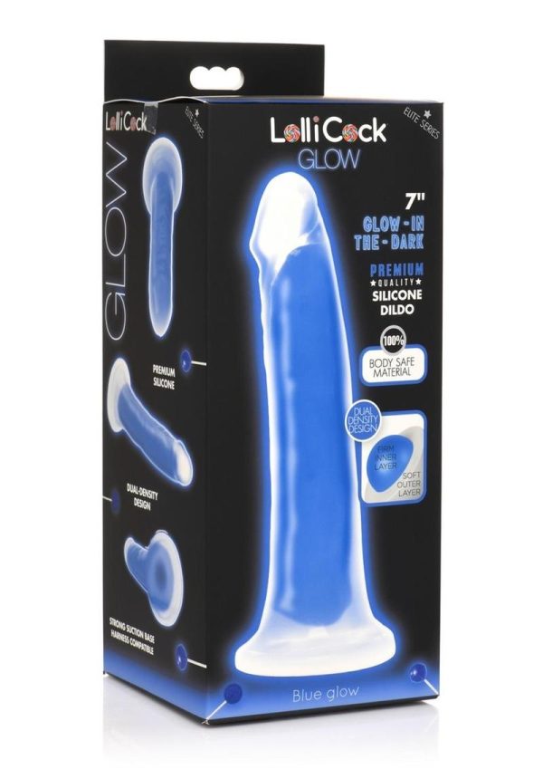 Lollicock Glow in the Dark Silicone Dildo 7in - Blue