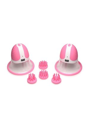 Size Matters 10X Rotating Silicone Nipple Suckers with 4 Attachments - Pink/White