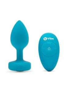 B-Vibe Vibrating Jewel Plug Rechargeable Silicone Anal Plug with Remote - Small/Medium - Teal