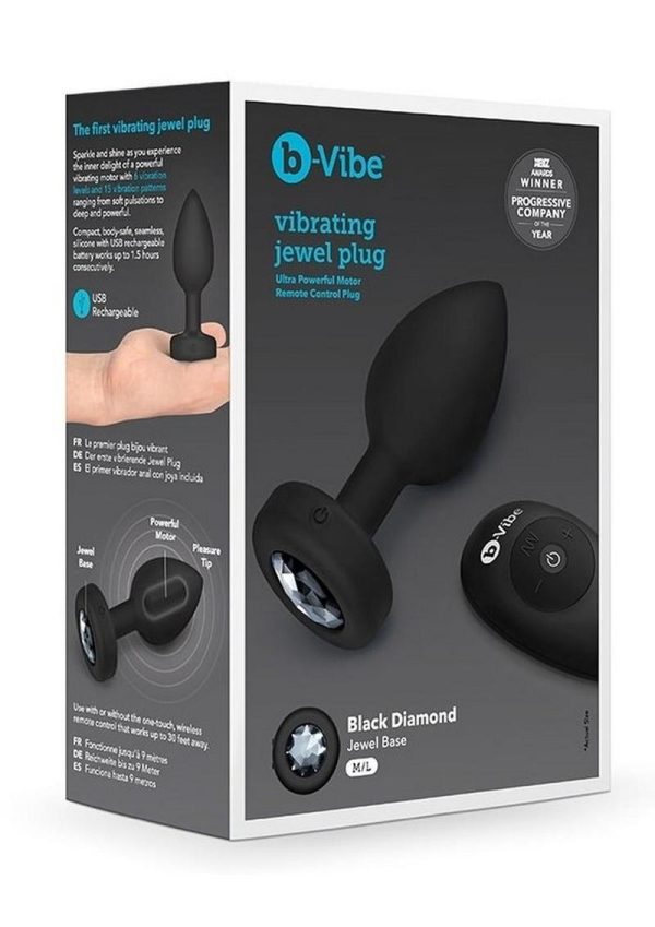 B-Vibe Vibrating Jewel Plug Rechargeable Silicone Anal Plug with Remote - Medium/Large - Black