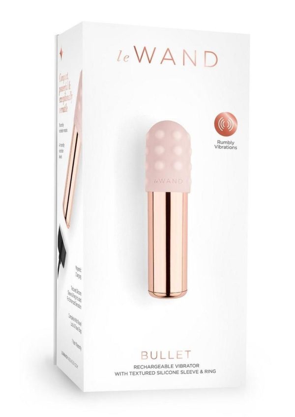 Le Wand Bullet Rechargeable Vibrator with Textured Silicone Sleeve and Ring - Rose Gold