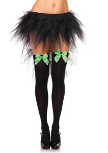 Leg Avenue Nylon Over The Knee with Bow - O/S - Black/Green