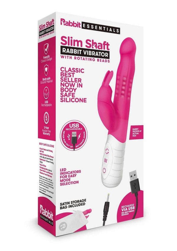 Rabbit Essentials Silicone Rechargeable Slim Shaft Rabbit Vibrator - Hot Pink