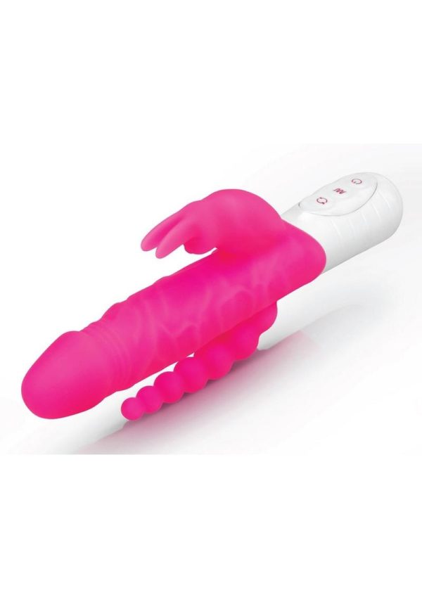 Rabbit Essentials Silicone Rechargeable Slim Realistic Double Penetration Rabbit Vibrator - Hot Pink