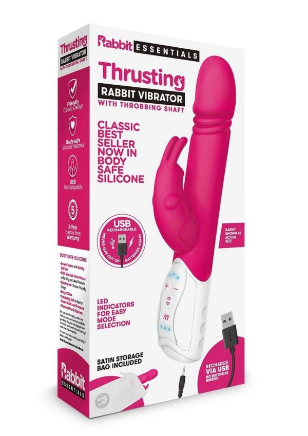 Rabbit Essentials Silicone Rechargeable Thrusting Rabbit Vibrator - Hot Pink