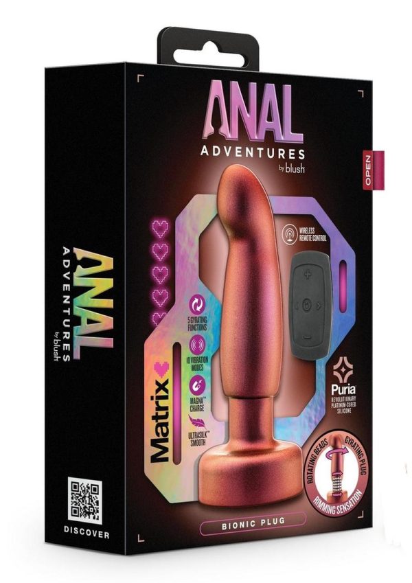 Anal Adventures Matrix Bionic Plug Rechargeable Silicone Anal Plug with Remote - Cosmic Copper