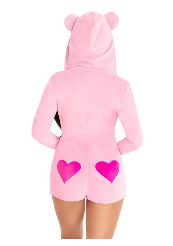 Leg Avenue Sweetheart Bear Velvet Zip Up Romper with Heart Accent - Medium - Pink