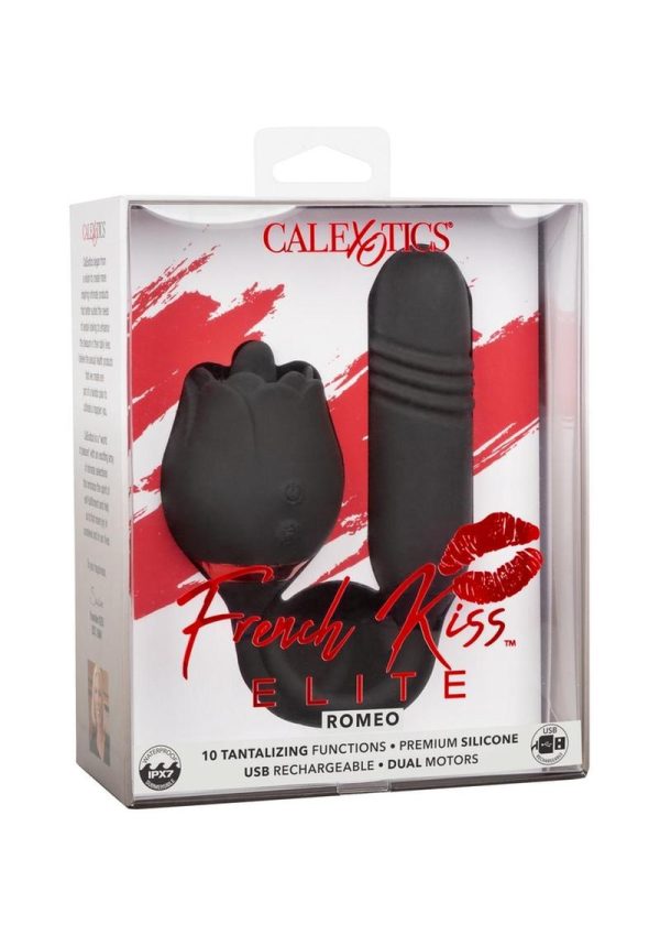 French Kiss Elite Romeo Rechargeable Silicone Vibrator with Clitoral Stimulator - Black