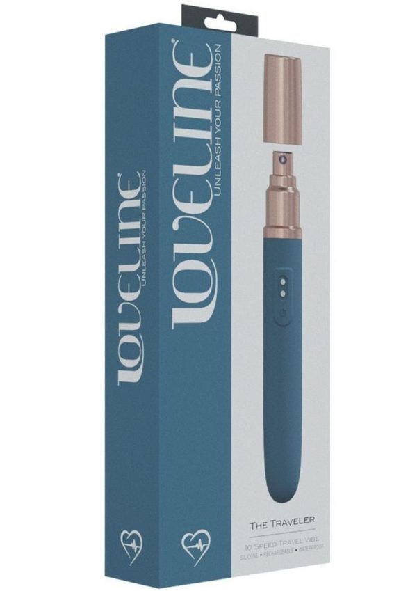 LoveLine The Traveler Rechargeable 10 Speed Travel Vibrator - Blue - Holds Lubricant