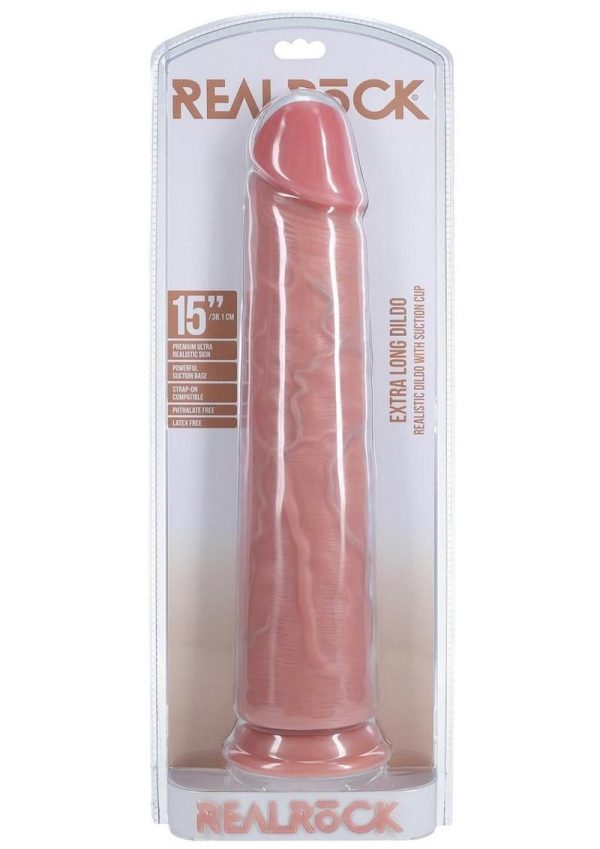 RealRock Ultra Realistic Skin Extra Large Straight Dildo with Suction Cup 15in - Vanilla