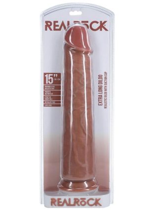 RealRock Ultra Realistic Skin Extra Large Straight Dildo with Suction Cup 15in - Caramel