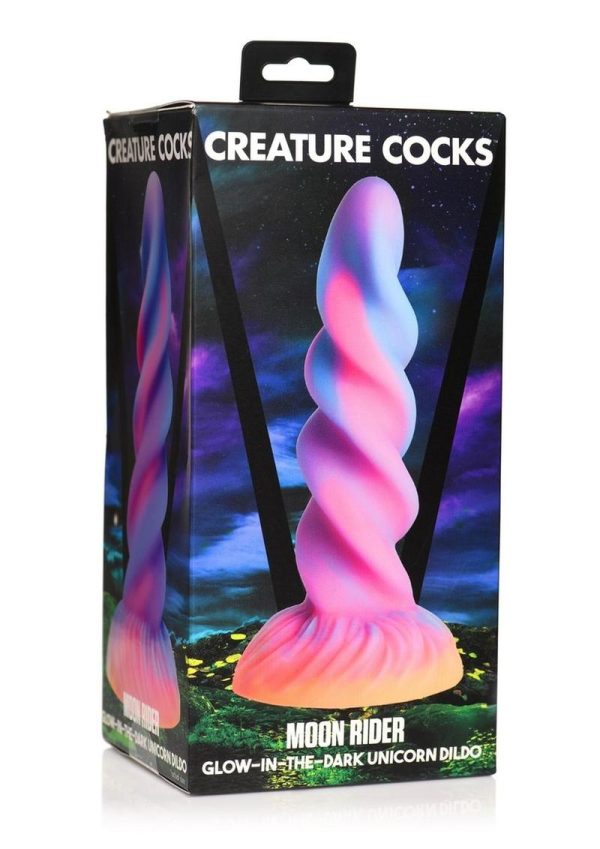 Creature Cocks Moon Rider Glow in the Dark Unicorn Silicone Dildo - Multicolor