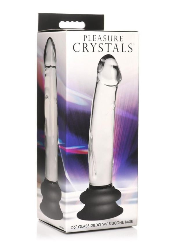 Pleasure Crystals Glass Dildo with Silicone Base 7.6in - Clear/Black