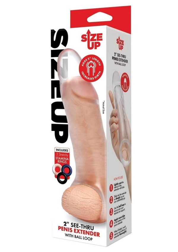 Size Up Girthy Clear View Penis Extender with Ball Loop 2in