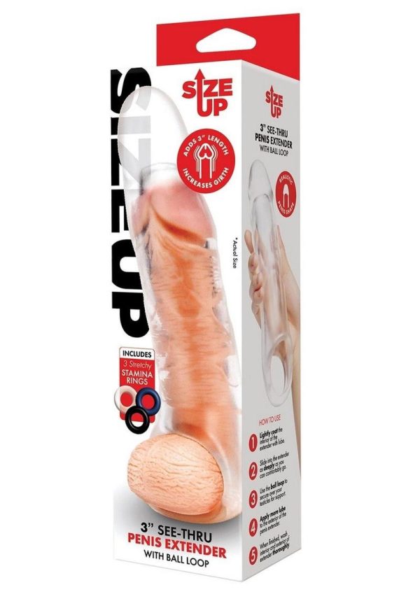 Size Up Extra Girthy Clear View Penis Extender with Ball Loop 3in