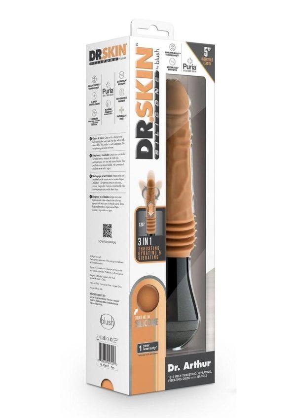 Dr. Skin Platinum Collection Silicone Dr. Arthur Rechargeable Thrusting Gyrating Vibrating Dildo 10.5in - Caramel