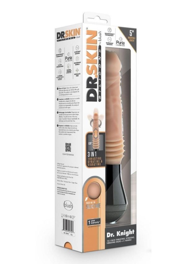 Dr. Skin Platinum Collection Silicone Dr. Knight Rechargeable Thrusting Gyrating Vibrating Dildo 10.5in - Vanilla